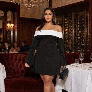FASHION NOVA BLACK/ WHITE NWT Off Shoulder Mini Dress -  Sz XL